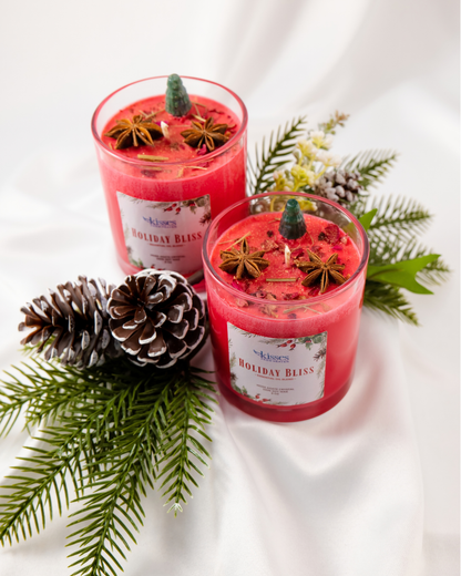 Holiday Bliss Candle | Christmas Soy Candle with Moss Agate Crystal Tree